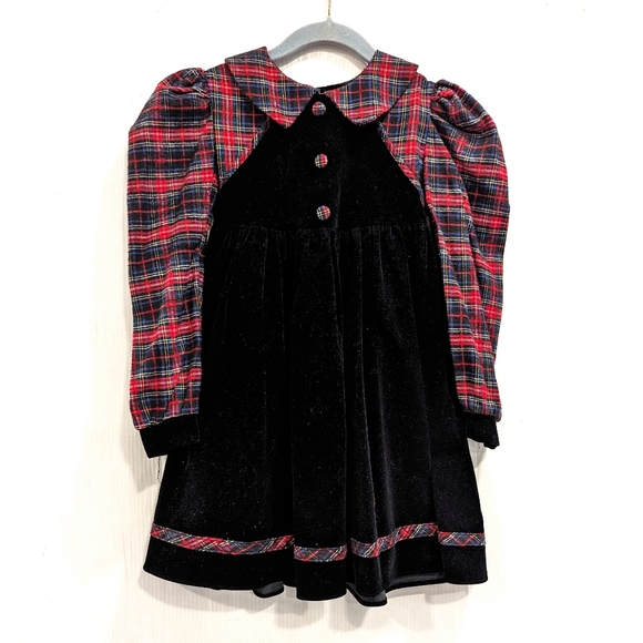 Vintage Other - VINTAGE Jo Lene girls red plaid & black velvet holiday Christmas dress